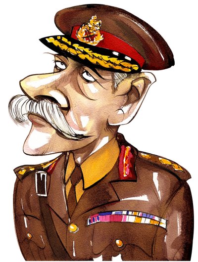 Caricatura en color del Primer Conde Haig de Bernersyde, Mariscal de Campo Británico (1861-1928) en uniforme militar de Neale Osborne